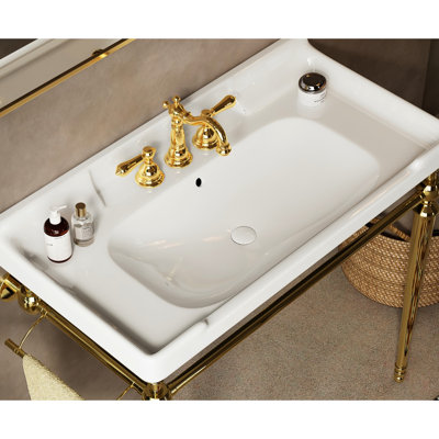 36" White Ceramic Bathroom Lavatory Basin - And Resilient, Smooth Surface For Easy Washing, Beautiful Design, 3 Pre-Drilled Holes, Overflow Protected 36 Inches Strong, Cleaning, Gorgeous Style, Sink