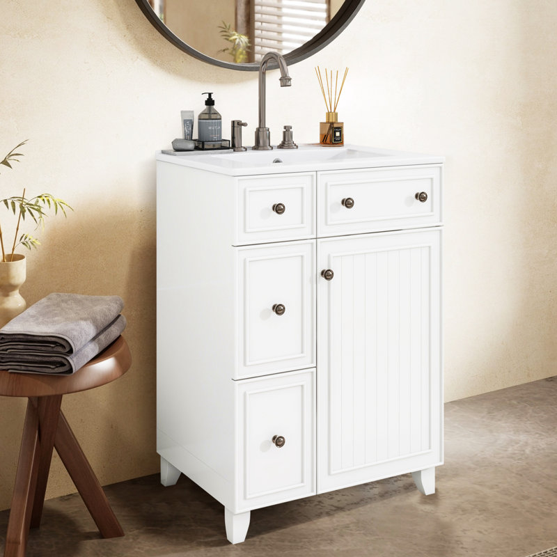 Meuble-lavabo 24 po avec lavabo en céramique, Blanc / Nickel