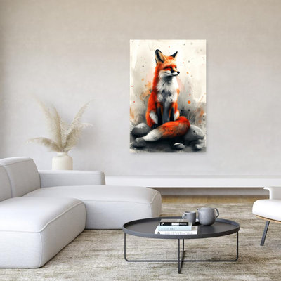 Renard roux, aquarelle sereine abstraite, forêt contemporaine, art mural