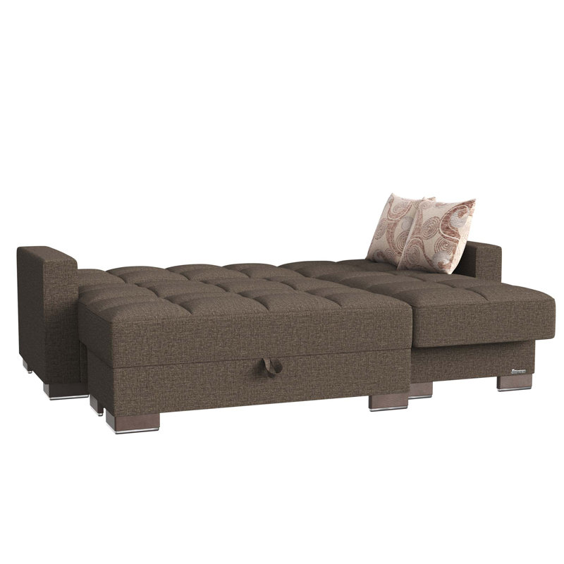 Chaise longue rembourrée convertible avec rangement, Chenille brun clair