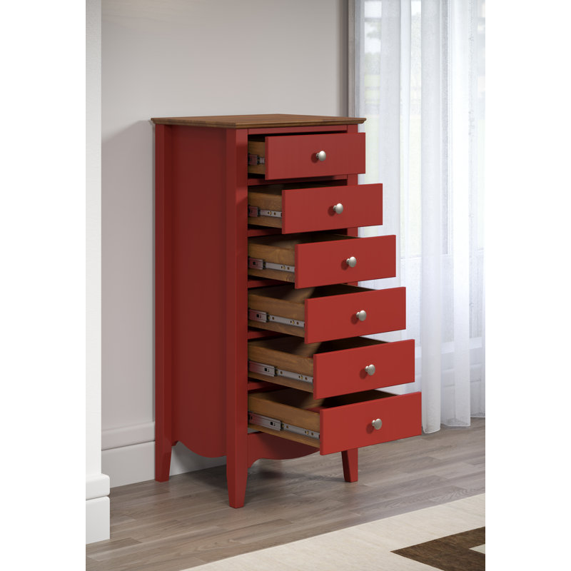 Delrick 6 Drawer 50Cm W Tallboy, Red/Brown