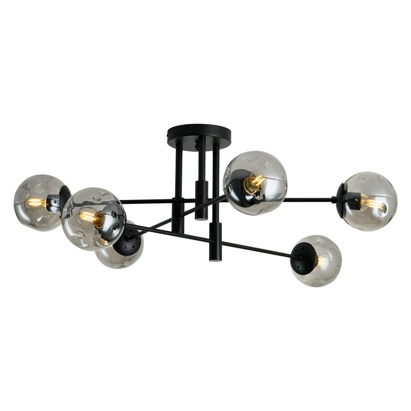 6-lights Glass Globe Sputnik Chandelier, 12.2" H x 33.46" W x 33.46" D, 6 Lights