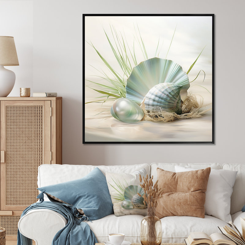 Clam Underwater Serenity - Animals Wall Art Prints, 16" H x 16" W, Black Picture Framed
