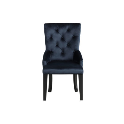 Comfortable Dark Navy Velvet Side Chair - 220Lbs Weight Limit 19" Seat Height Sloped Low & Black Finish 20" Depth Build Foam Padding