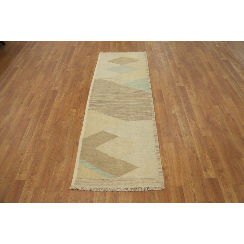 Modern Wool Kilim Runner Rug 2x6 With Subtle Geometric Designs