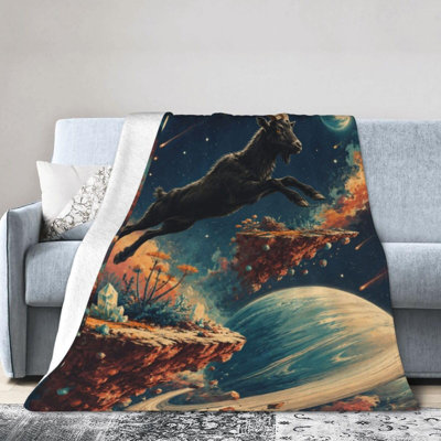Goat Floating Planets Ultra Soft Flannel Blanket, Cozy Lightweight Plush Throw Blanket Warm Fuzzy Blanket for Couch Bed Sofa Living Room Bedroom Camping, 30 x 40 in