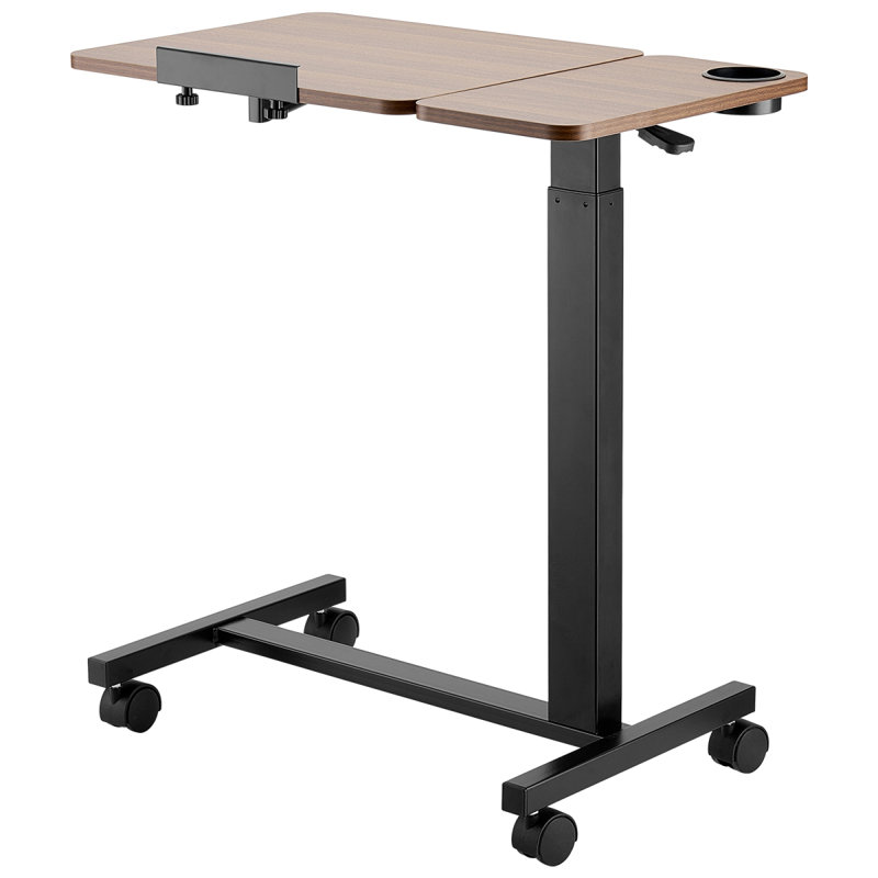 Table au-dessus du lit, table de chevet mobile avec bureau rabattable et 4 roulettes, bureau à roulettes réglable en hauteur et à angle avec porte-gobelet, bureau au-dessus du lit portable pour la maison, le bureau, le bureau, le bois et le noir