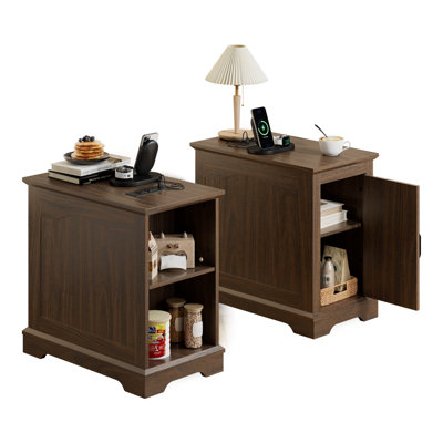 End Table With Charging Ports And Adjustable Shelf