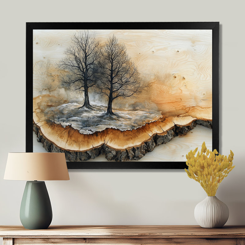 «Tree 4 Seasons In A Forest Landscape II - Forest», art encadré, Reproduction encadrée d'une seule photo sans pass, Noir