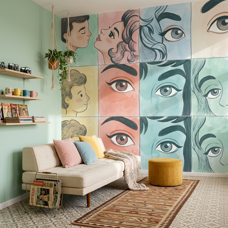 Décoration murale amovible Portrait, 160 po x 108 po, Peler et coller
