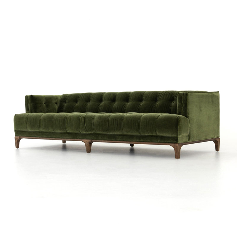 Canapé touffeté 91 po Bari, Velours olive saphir, Gris Aspen