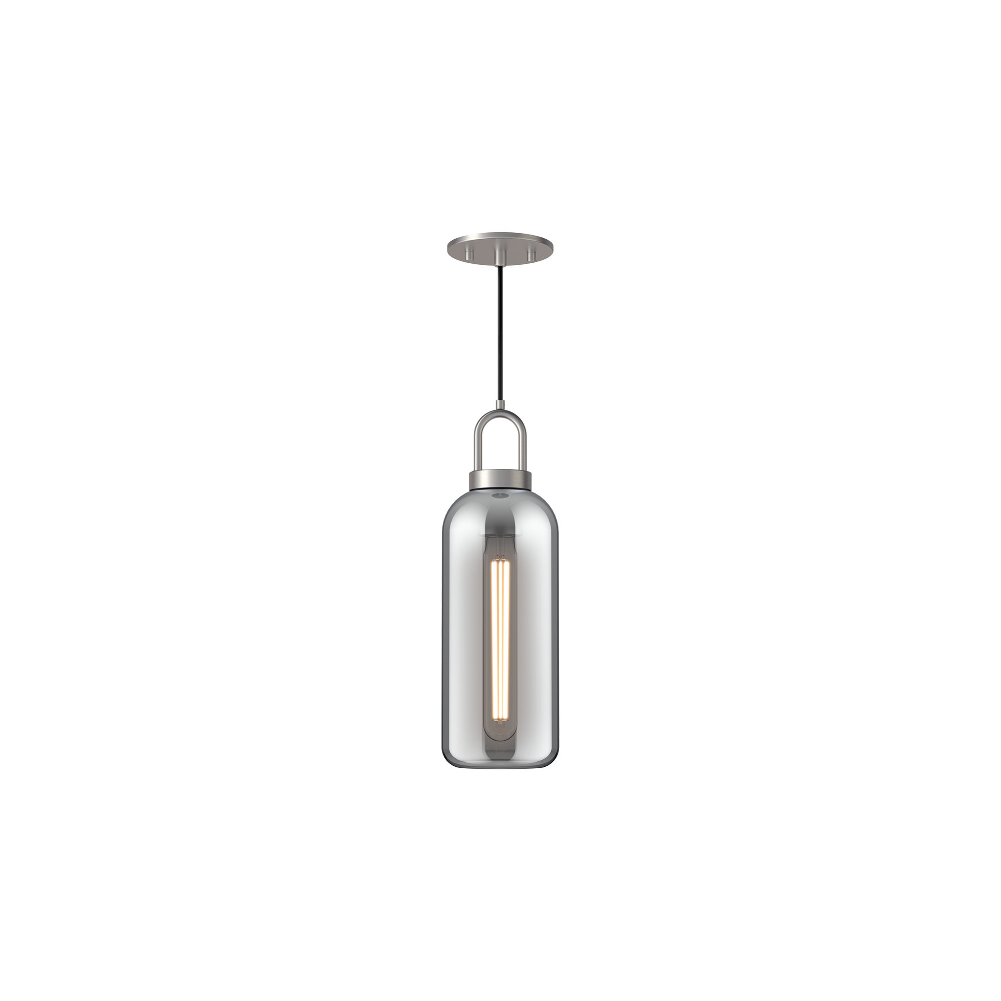 Minneapolis Single Light Glass Pendant, Brushed Nickel, Smoke, 14.875" H x 5.125"W  x  5.125" D 
