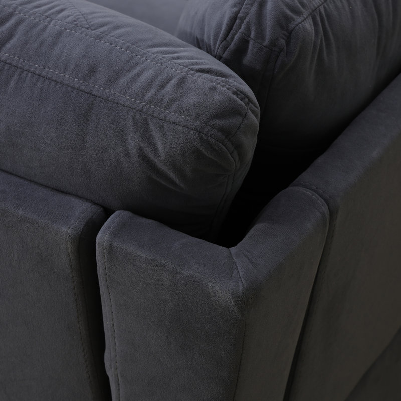 Caelean Upholstered L-Shaped Sectional Reversible, Dark Gray Linen Blend, Black