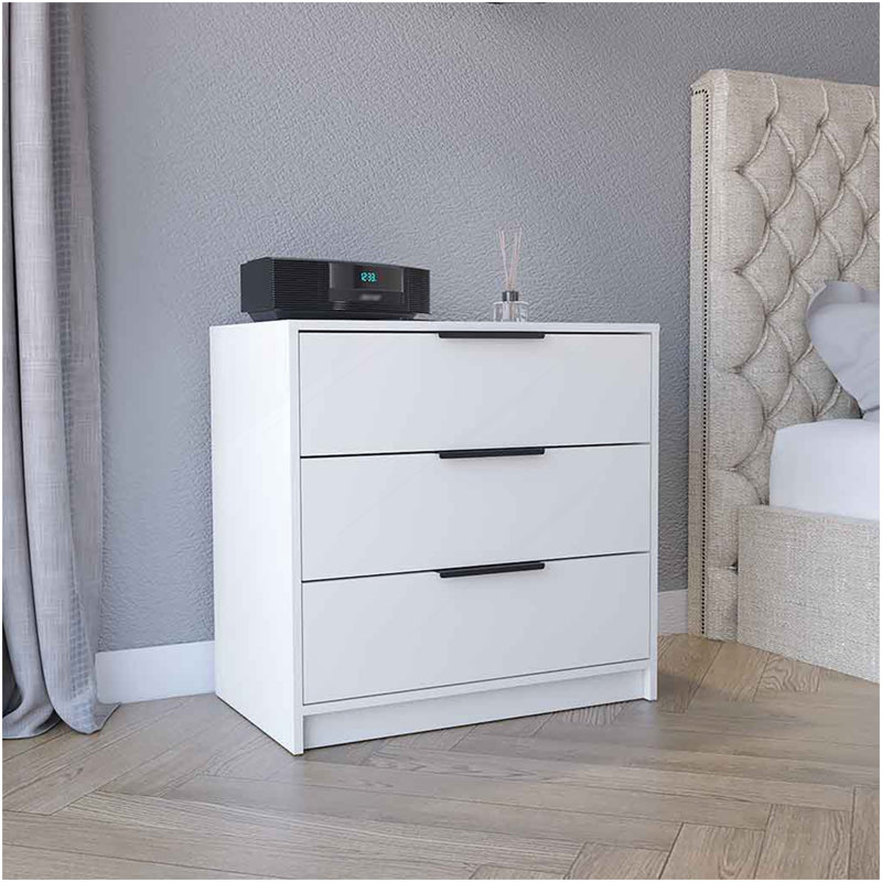 Commode 3 tiroirs Kaia, plateau supérieur - blanc