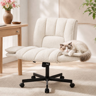Modern Chenille Ergonomic Office Chair with Adjustable Lumbar Support, 360° Swivel, Folding Armrests