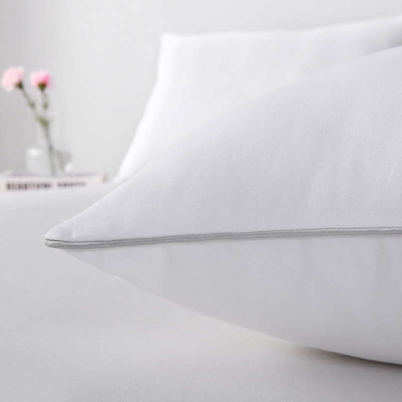 Rowdy Oreiller Breathable Sleeping Medium Firm Silver Piping Bed Pillow for Side and Back Sleepers, Hotel Collection Pillows 2 Piece Pack, 19.5 x 25.5 Inch Standard Size