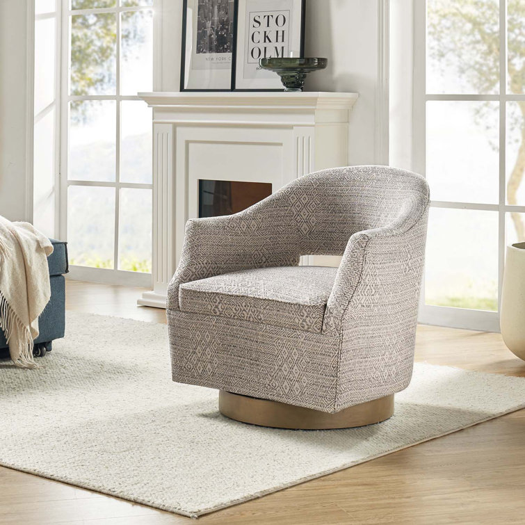 Lark Manor Aquille Upholstered Swivel Barrel Chair with Solid Wood