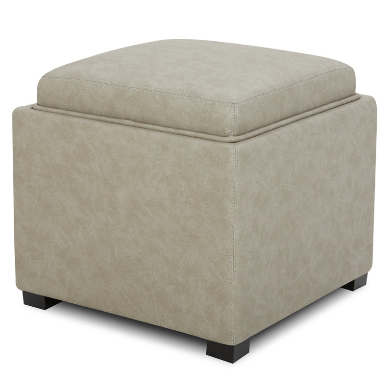 Brytnee Faux Leather Ottoman, Stone Gray Faux Leather