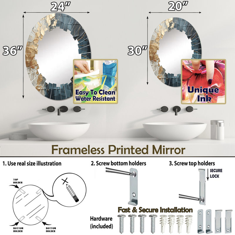 Whittmore - Miroir mural moderne ovale, 30 po x 20 po