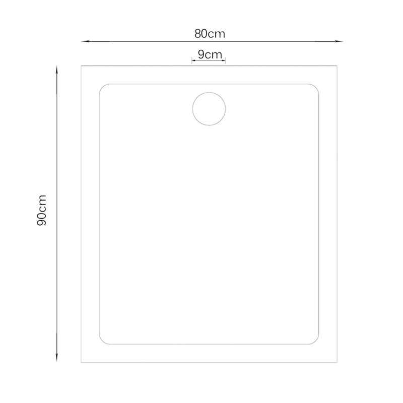 Standard Shower Tray, White, 4cm H x 80cm W x 90cm D