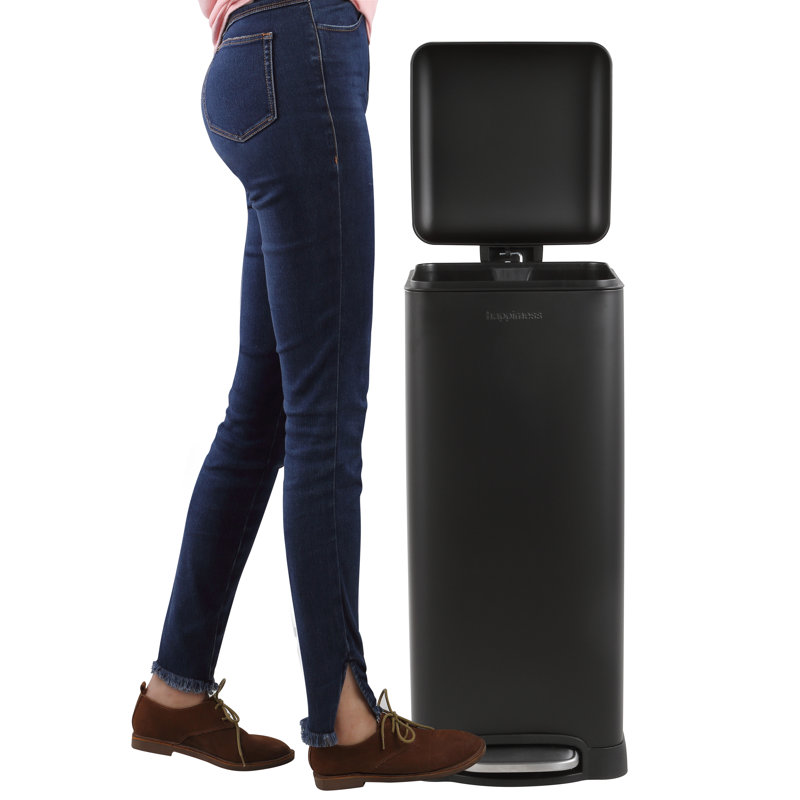 Betty Retro Steel Step On Trash Can, 8 Gallons, Black