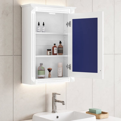 Armoire à pharmacie murale de 20 po avec miroir | Économiseur d'espace au-dessus de la toilette avec tablette réglable en hauteur et porte à fermeture en douceur | Armoire de rangement compacte pour salle de bain | Structure en bois massif
