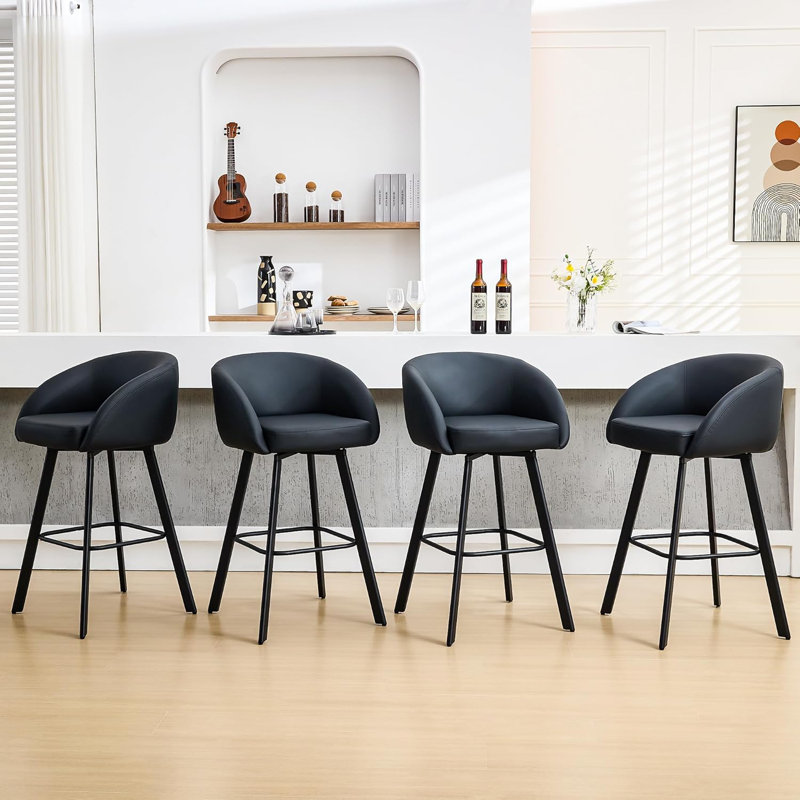 Tabourets de bar pivotants rembourrés avec dossier et accoudoirs pour îlot de cuisine (ensemble de 4), Noir, 4