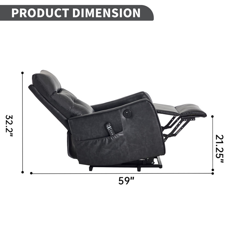 Single Motor Power Lift Recliner Chair with Massage and Heat for Elderly, Heavy Duty Motion Mechanism and One USB for Charging, Max Reclining Angle 155°