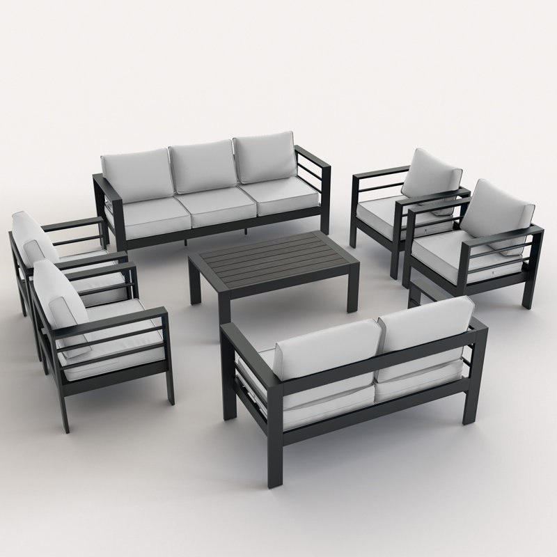 Ensemble de patio complet pour 9 personnes avec coussins Roussel, Gris clair / Gris foncé