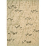 Woven Textures Floral Wool Beige Area Rug