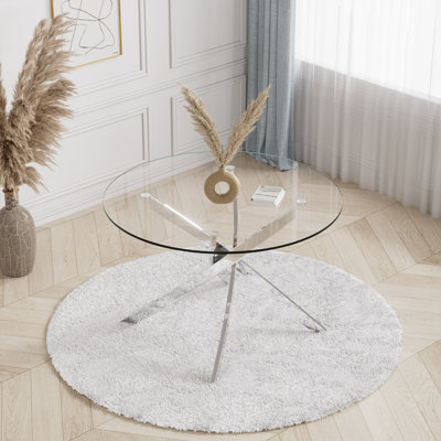 Round Glass Dining Table for 4 Tempered Glass Top Modern Small Round Dining Table Clear Circle Kitchen Table for Kitchen Office Living Room Dining Room