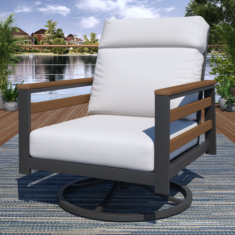 Townsend Metal Outdoor Rocking Chair With Sunbrella Cushion, Canvas White, Brown