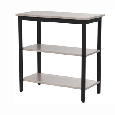 Rustic Side Table with 3-Tier Storage Shelf by AKLOV