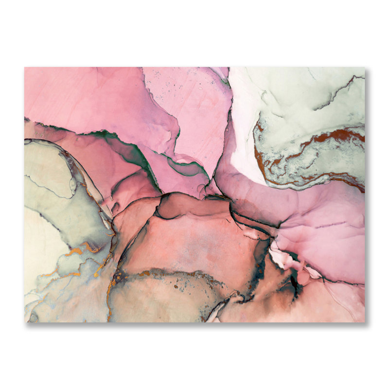 Art abstrait - Peinture «Limonade aux fraises», Métal, L 60 po x H 40 po
