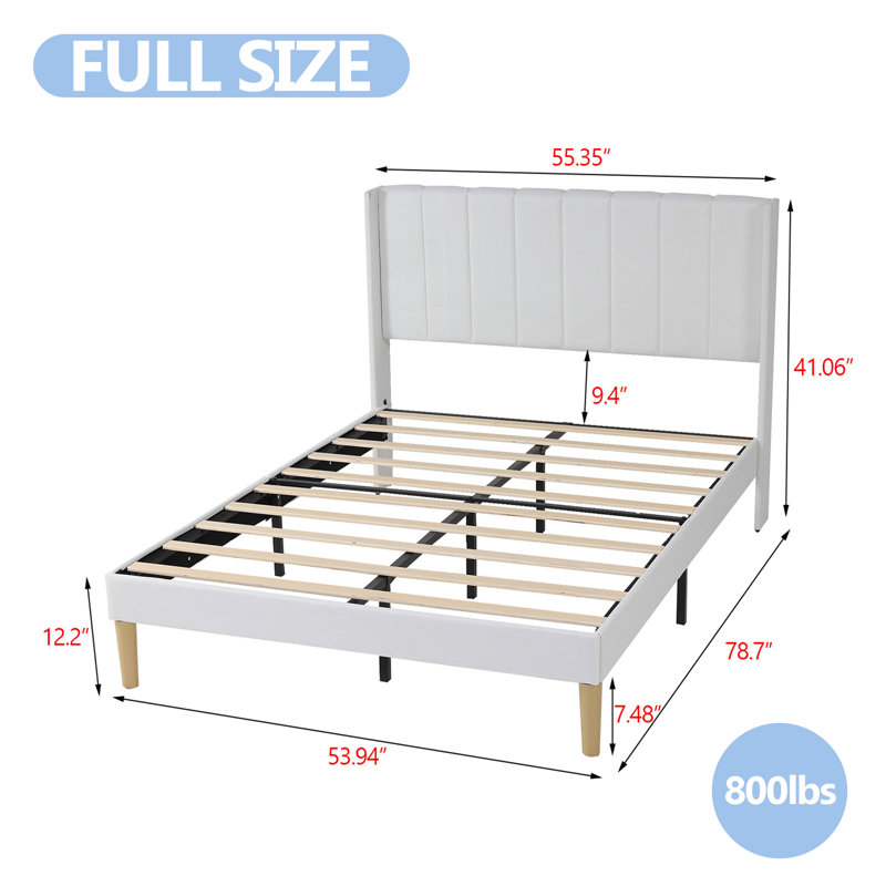 Structure de lit plateforme tapissier avec oreilles, Lit double, Blanc
