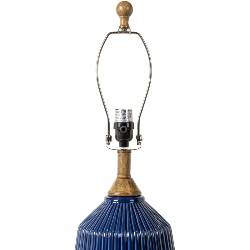 Blue Ceramic Table Lamp with White Linen Shade