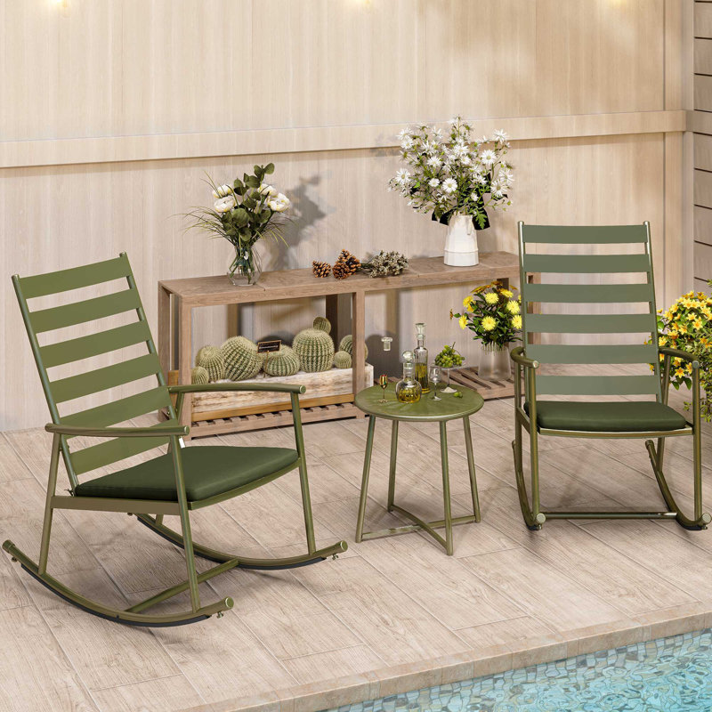 2 - Person Outdoor Rocking Wicker Conversation Set With Cushions, Green