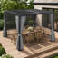 Pergola à auvent noir avec rideaux d'intimité et moustiquaire FLISE 10 pi x 12 pi-133410853-133410854