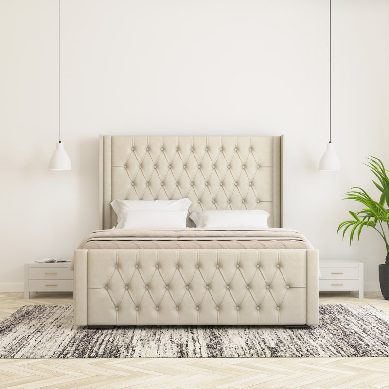 Raoul Upholstered Bed Frame, Single (3'), Cream