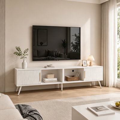 Fluted TV Stand for TVs Up to 75" with Gold Handles, Modern Media Console