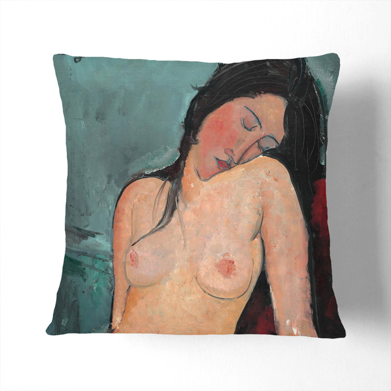 Female Nude Square Throw Cushion, 55cm H x 55cm W x 20cm D, Black