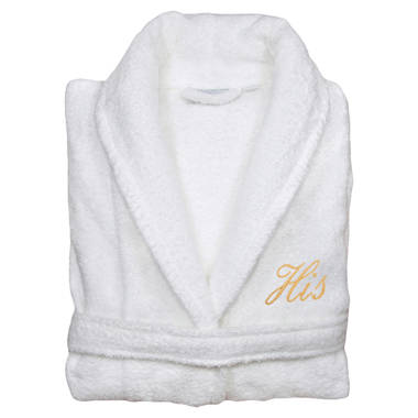 Kaufman - His & Hers Embroidered Plush, Velour Bathrobes with 2 Black 100% Cotton Towels Set