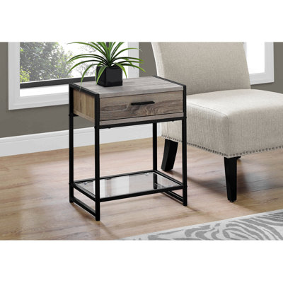Table d'appoint, côté, bout, table de chevet, lampe, tiroir de rangement, salon, chambre à coucher, stratifié, métal, contemporain, moderne