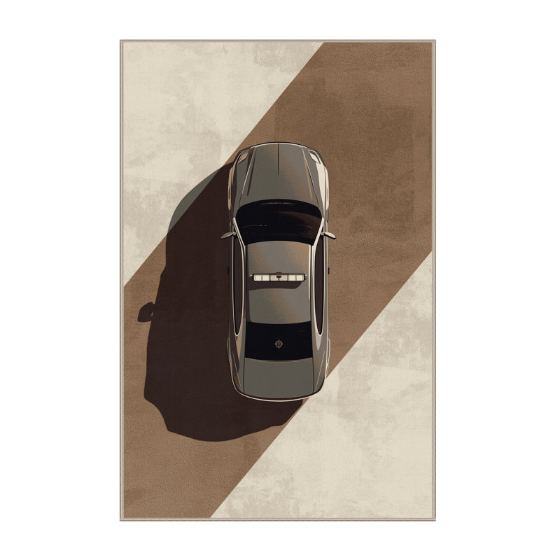 Soft Plush Vehicles And Transportation Police Car Modern Area Rug in Brown – Beige Binding, 8x12