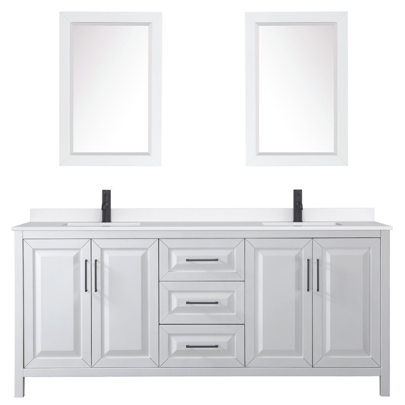 Daria 80'' W Vanity, White, Matte Black, Giotto Quartz
