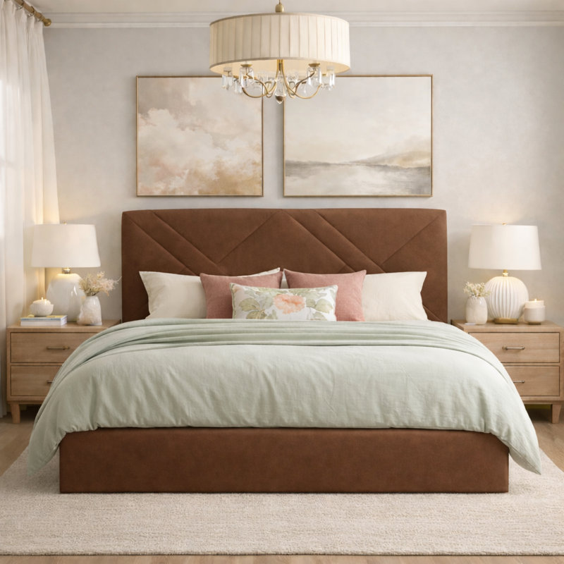 Lit plateforme tapissier avec rangement Gaillarde, Grand, Brun