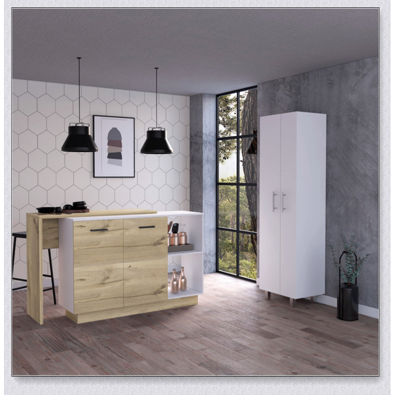 Crescent 7-Shelf 4-Door 2-Piece Kitchen Set with Spacious Storage and Light Oak Finish for Modern Kitchens