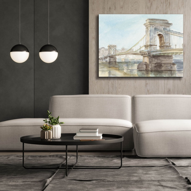 «Iconic Watercolor Bridge 1» par Ethan Harper, art mural sur toile, H 40 po x l 54 po