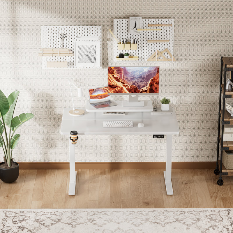Kreutzer Height Adjustable Standing Gaming Desk, 28.7" H x 47.24" W x 23.62" D, White/White