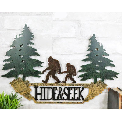 Rustic Sasquatch Big Foot By Pine Trees Hide & Seek Wall Decor Plaque